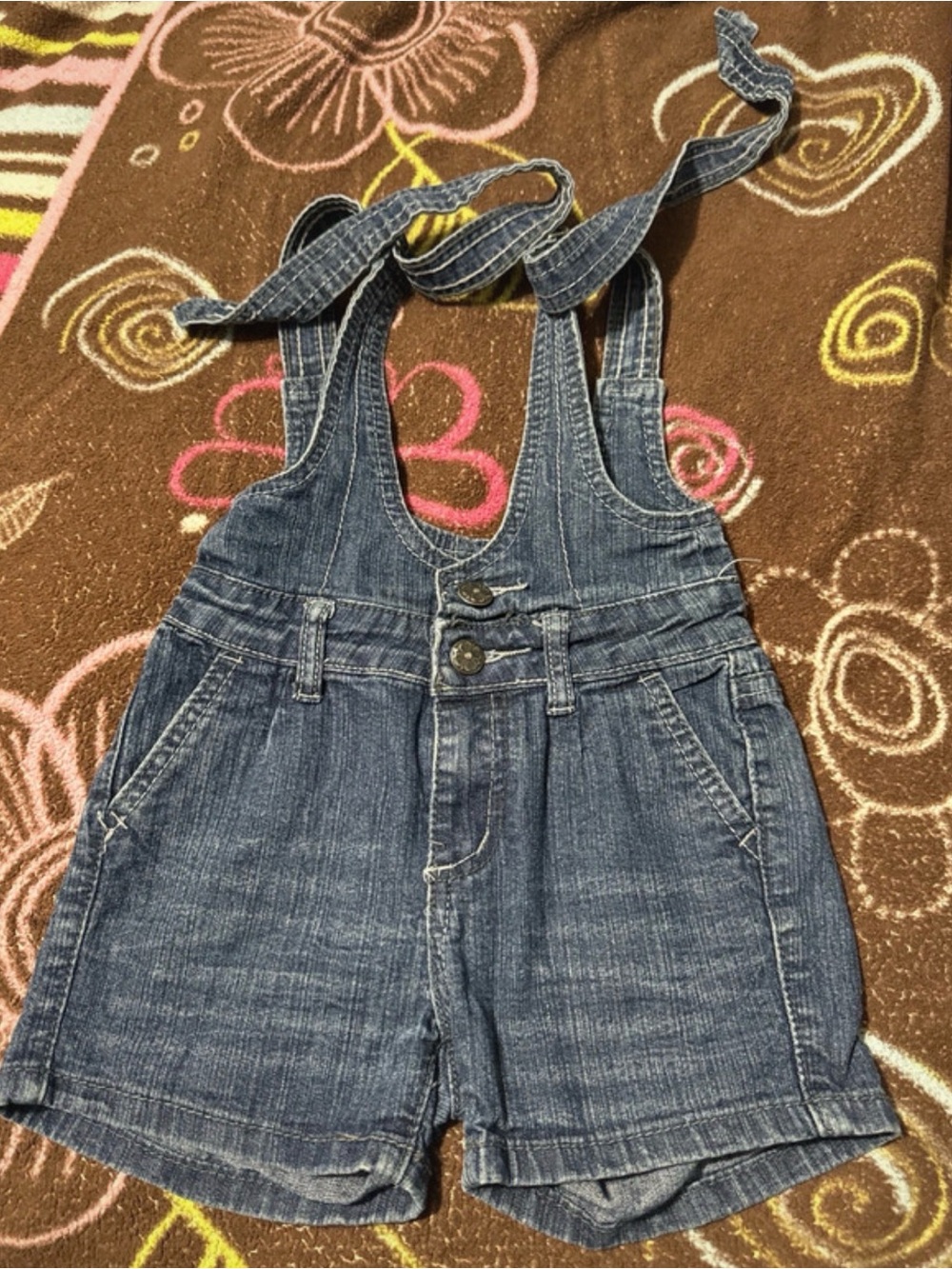 Adjustable Tie-Strap Kids Denim Short Overalls - Blue